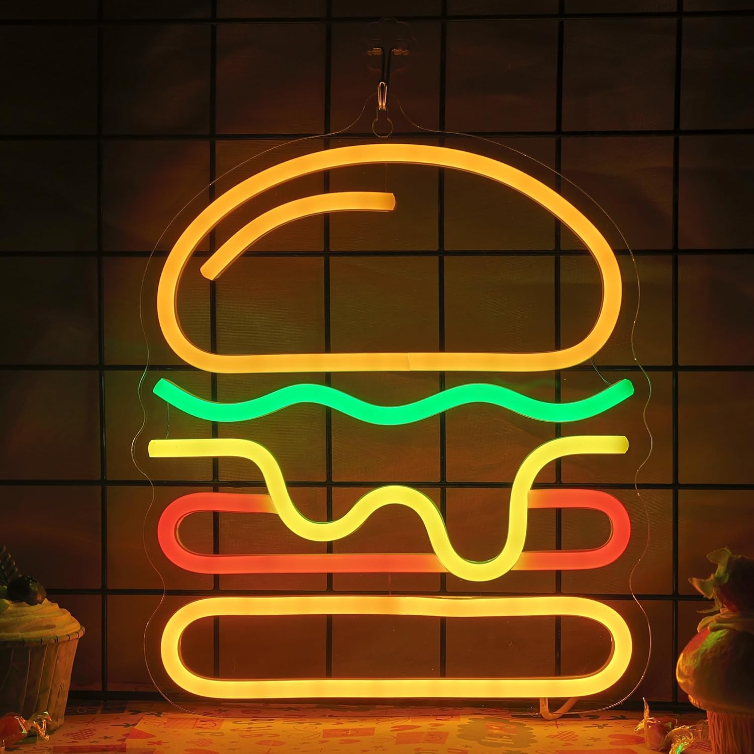 Lighting Home Decor Ideas - Neon Burger z Warstwowym Serem, Podświetlenie