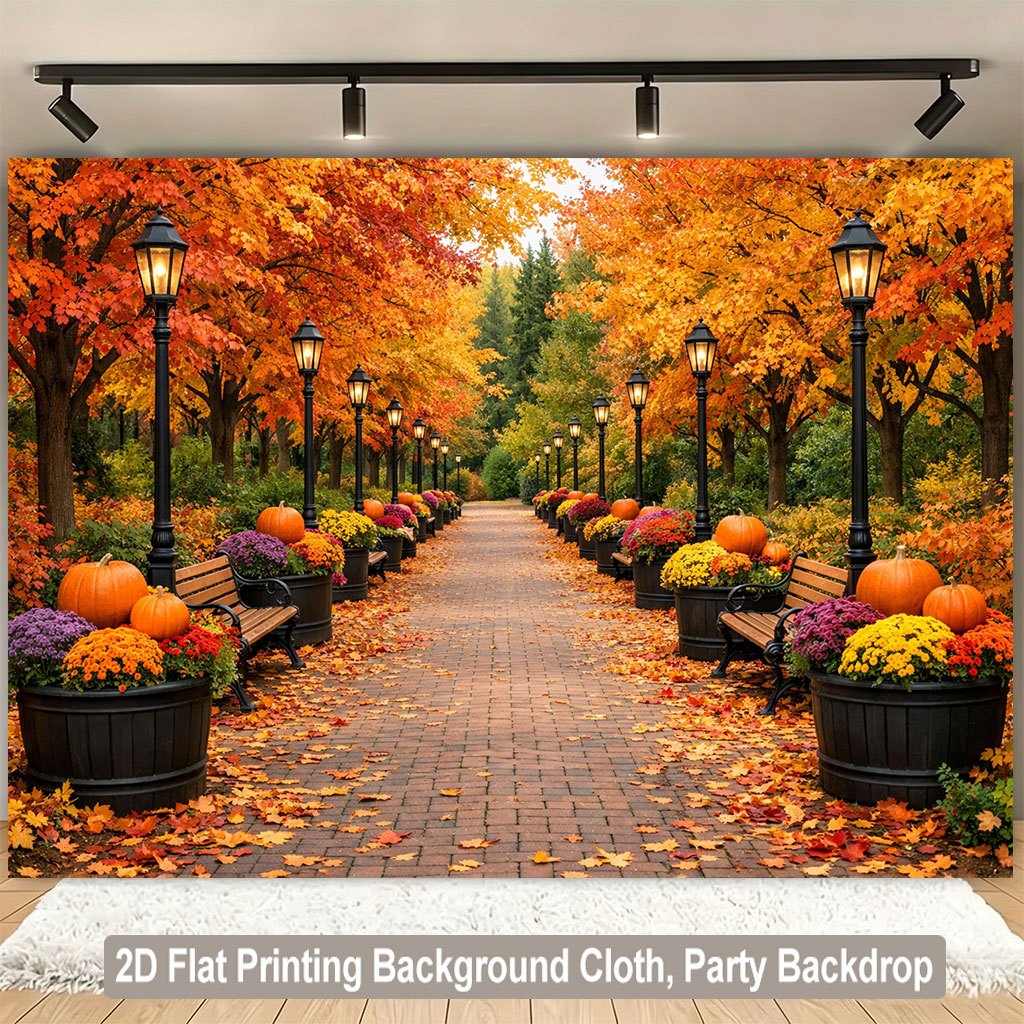 Lighting Decor Photos - Płaszczyzna 2D, droga pokryta jesiennimi liśćmi,