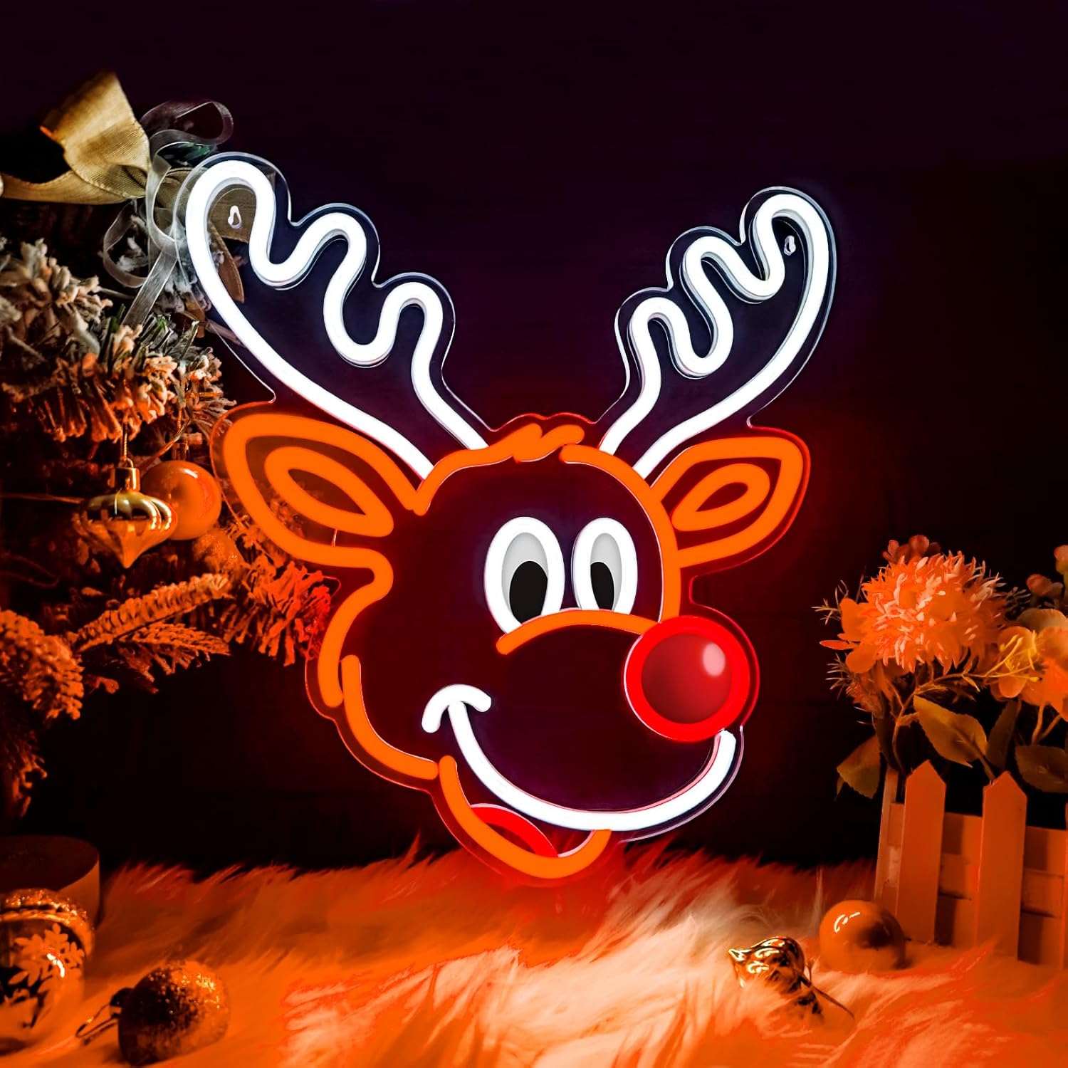 Lighting Home Decor Ideas - Uroczy neonowy renifer świąteczny z czerwonym