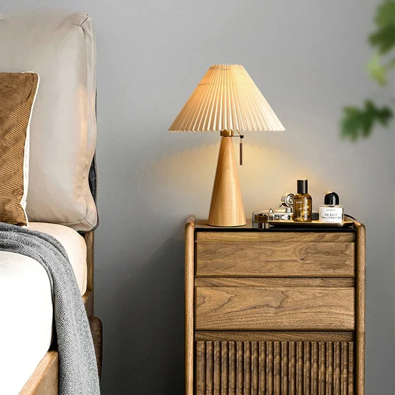 Lighting Decor Bedroom - Retro Plisowana Lampa Stołowa Nordic z